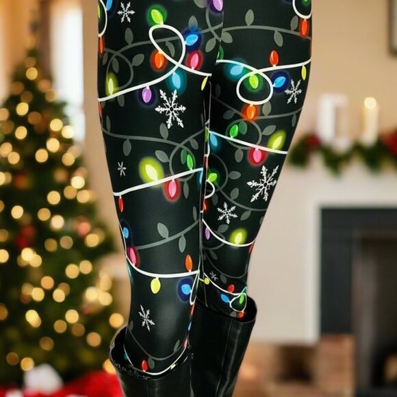 OS/TC/TC2 NEW Womens Christmas Lights Leggings Luxury Soft Yoga Pants - Picture 1 of 14